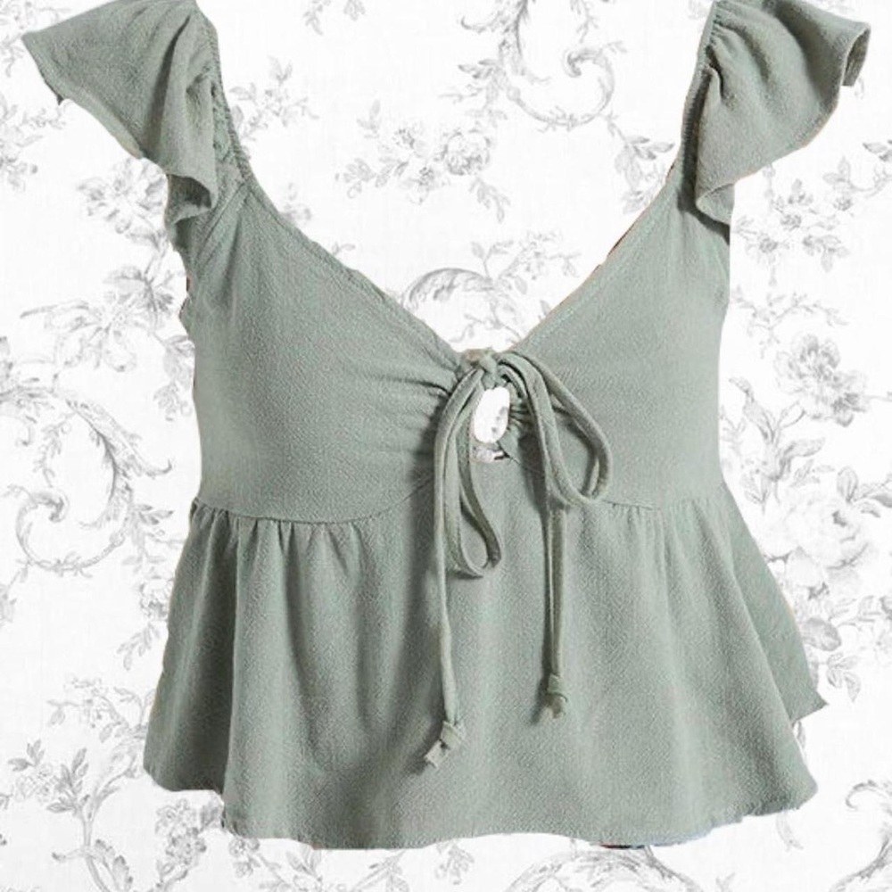 Green Ruffle Sleeve Top